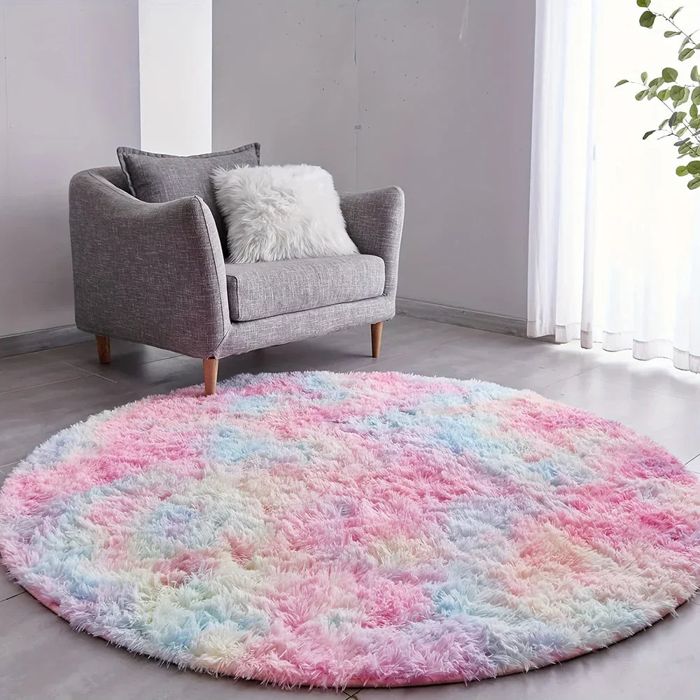 RainbowRug – Mjuk rund regnbågsfilt med mjuk textur och färgglad design