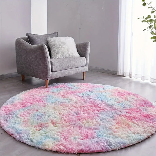RainbowRug – Mjuk rund regnbågsfilt med mjuk textur och färgglad design