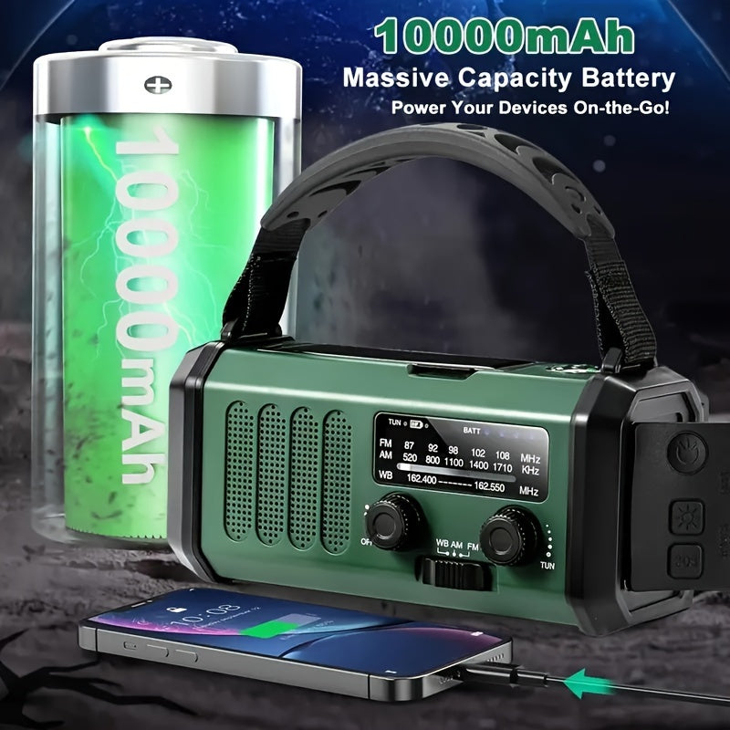 Carvallo X10 Nödradio med 10.000 mAh powerbank | Sol, vev & USB-C | LED-ljus, SOS-larm & kompass | AM/FM/NOAA