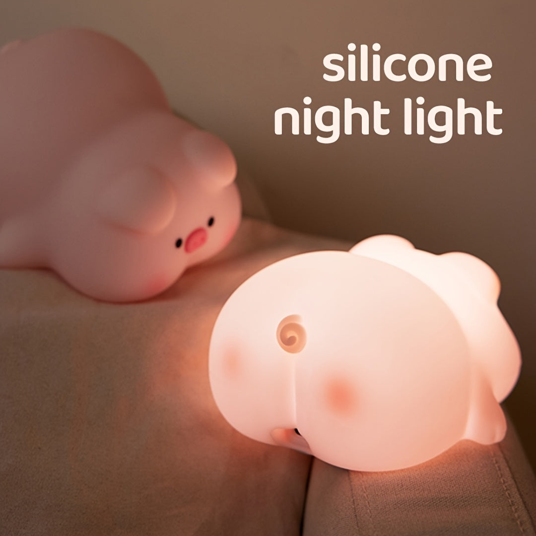 PiggyGlow - Söt Silikon Nattlampa, USB Uppladdningsbar, Perfekt Present
