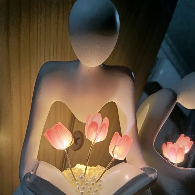 TulipGlow - Konstharts Abstrakt Tulpan Nattlampa, Elegant Sovrumsdekoration