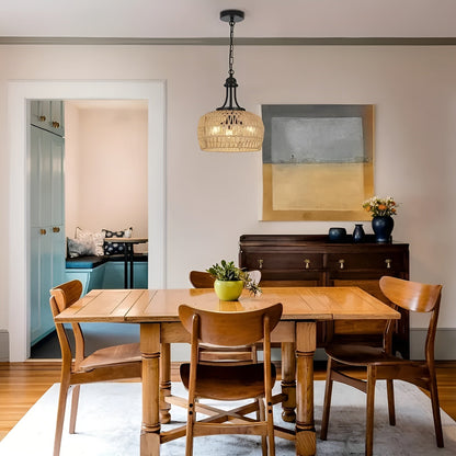 Boho-hänglampa med rottingskärm – Naturlig pendellampa för matrum och kök