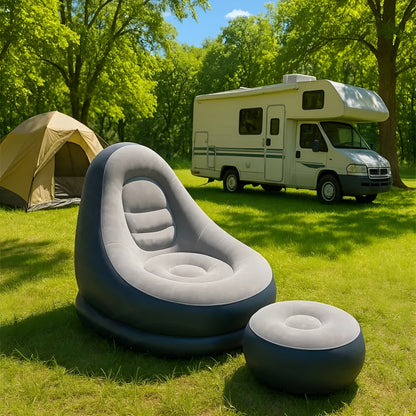 Uppblåsbart soffa med ottoman – Snabbt uppblåsbart &amp; ideal för camping eller vardagsrum