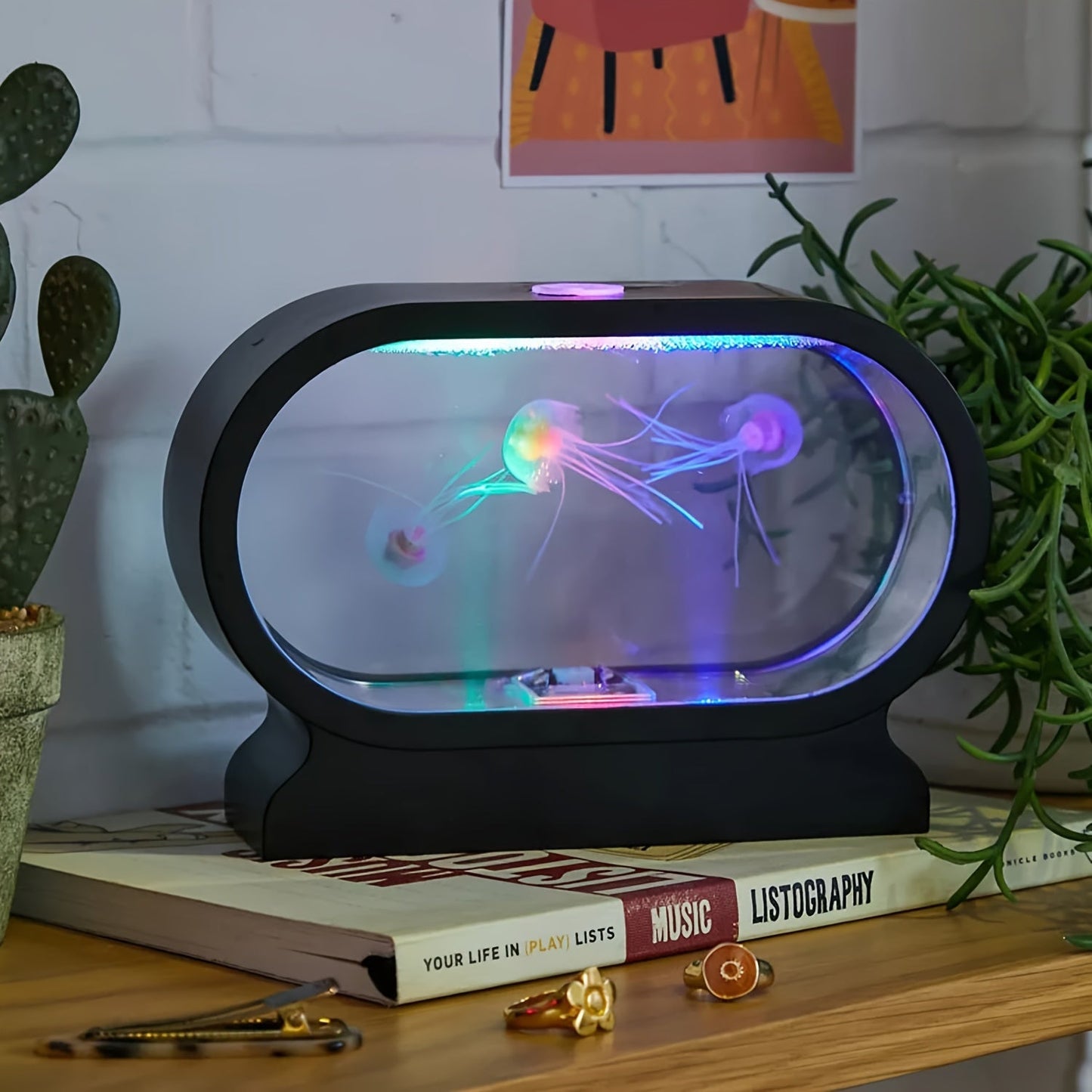 LumiJelly - LED Manet Tafellampa, 3-Färgs Simulering Akvarium Nattlampa, Batteridriven, Dekorativt Ljus