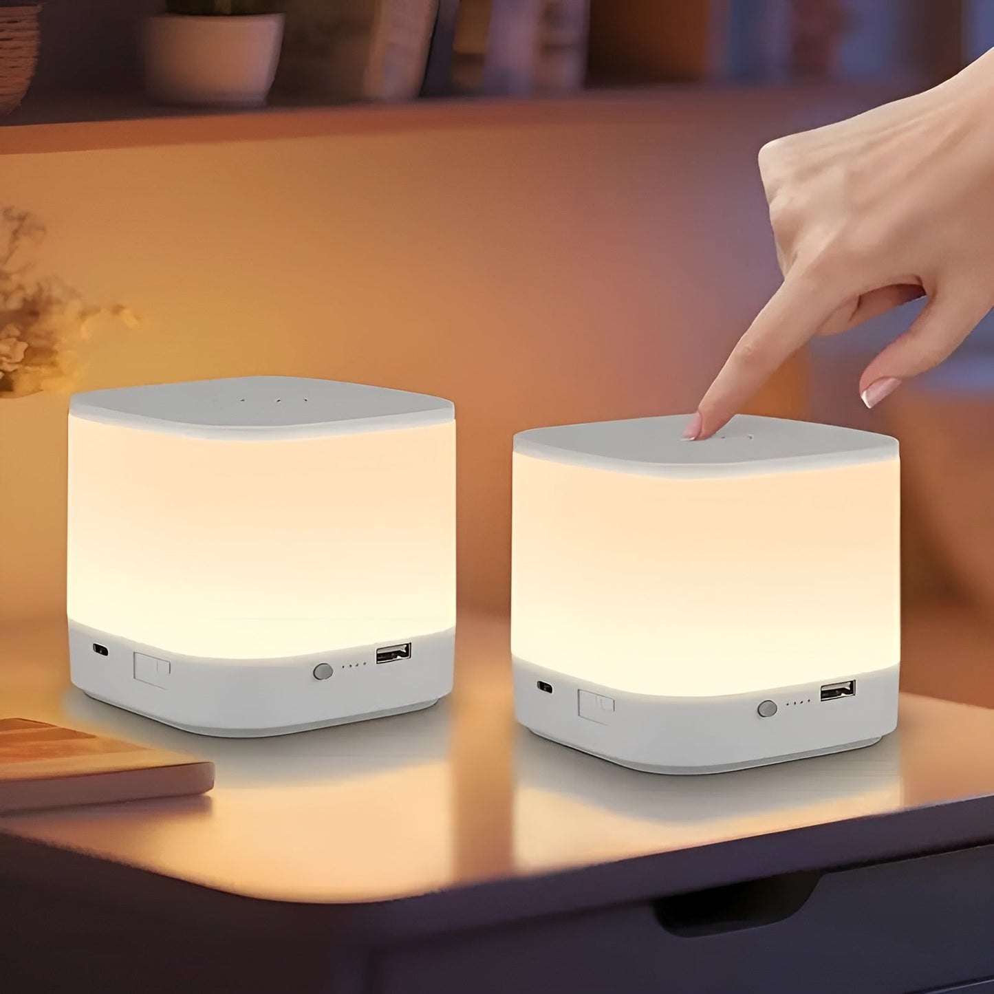 LED-bordlampa med touch-dimmer – Justerbar ljusstyrka och färgtemperatur | USB-laddning, timer, ideal för sovrummet