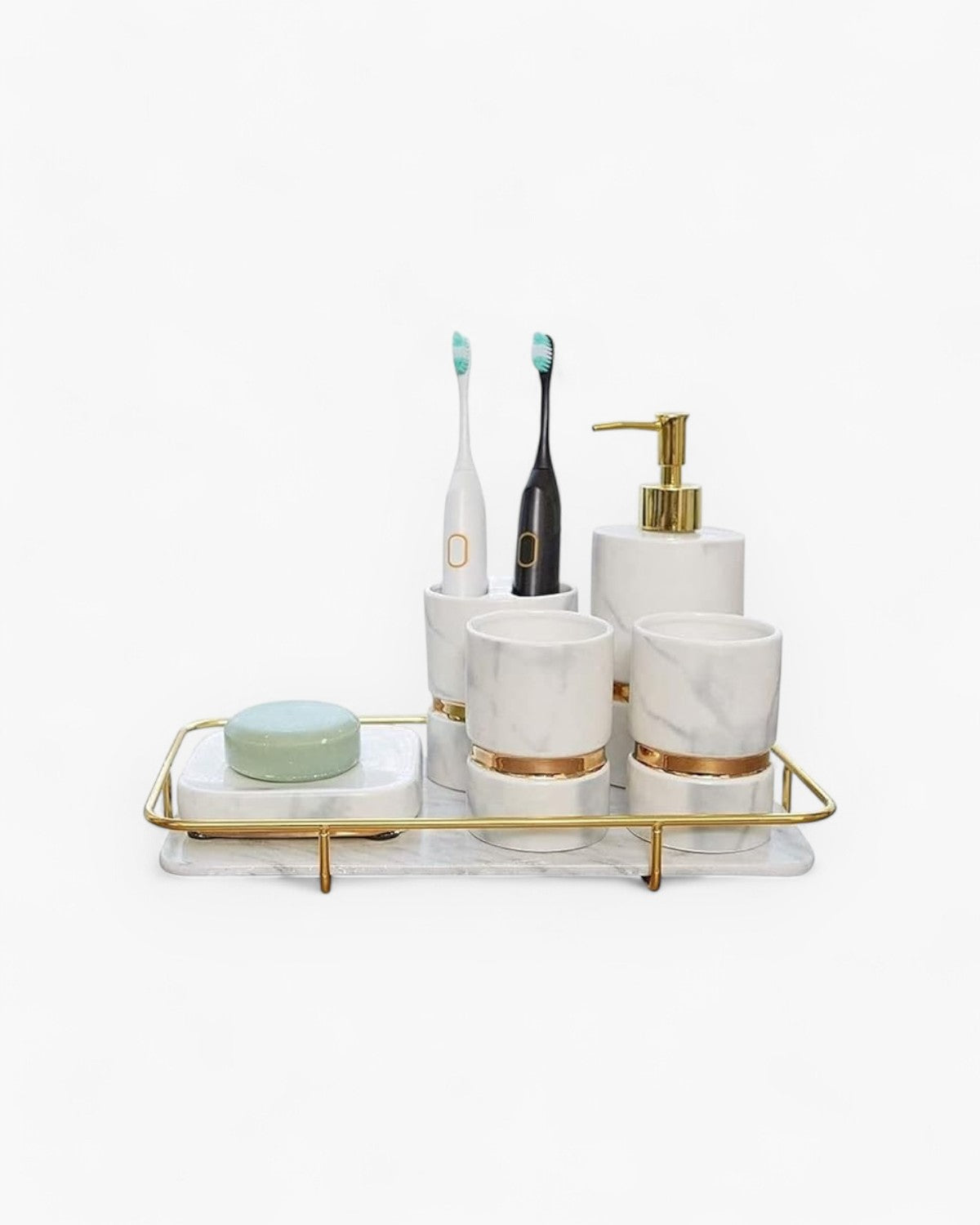 Carvallo Marmor Elegance – Lyxigt Marmorbadrumset med Gyllene Detaljer (6-delat)