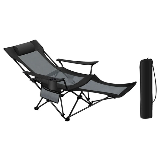 Carvallo Relax Fällstol | Justerbar & Hopfällbar | Med Fotstöd | Ultralätt & Bärbar – Svart/Grå