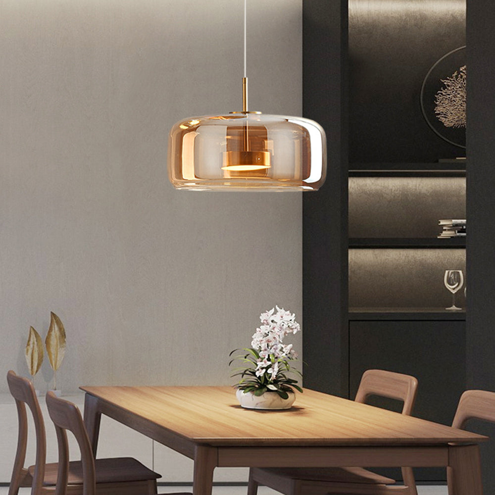 Amber Glass Pendant Light | Vintage Style | Warm LED Glow | Justerbar Höjd