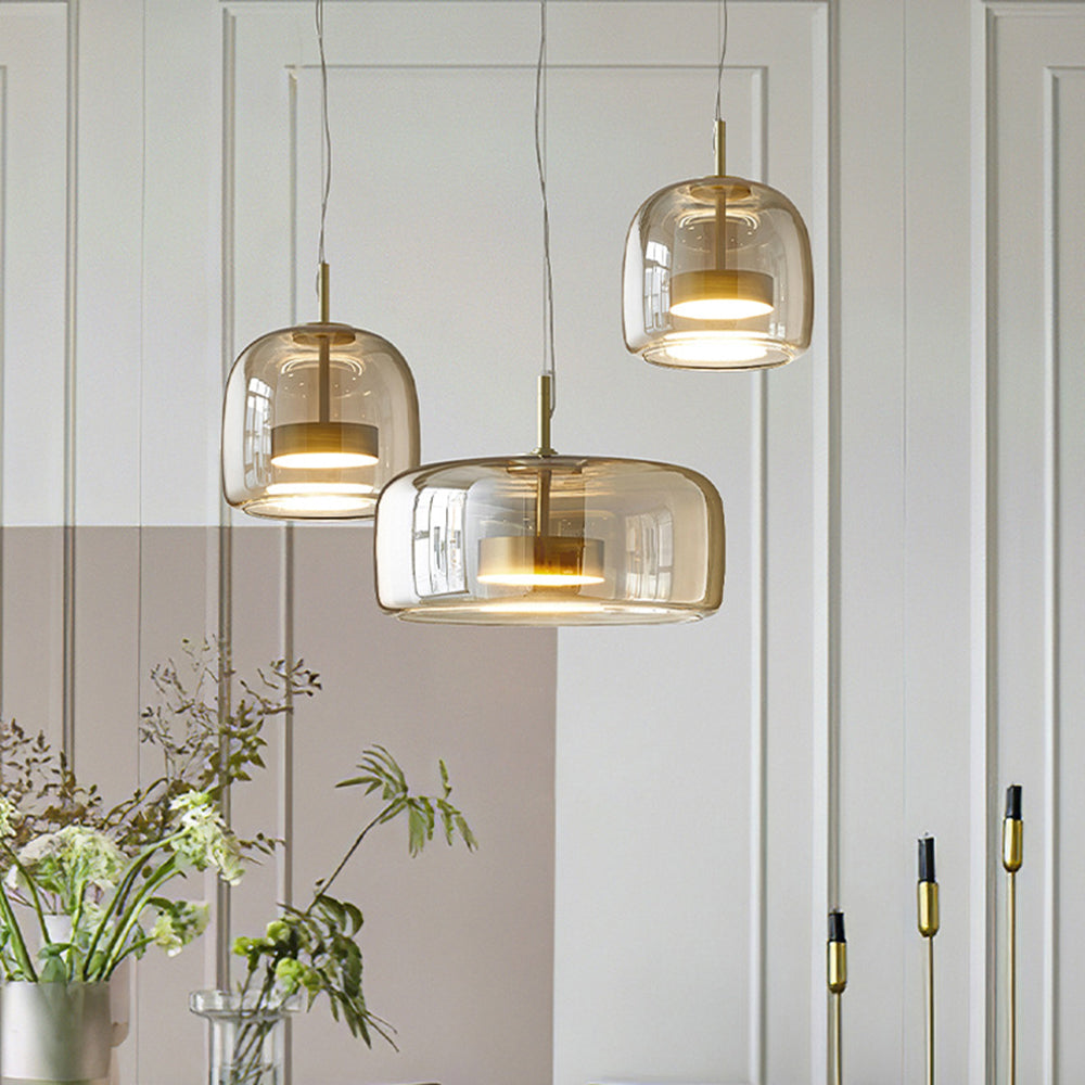 Amber Glass Pendant Light | Vintage Style | Warm LED Glow | Justerbar Höjd