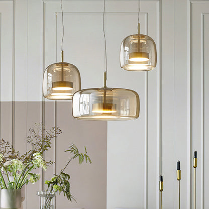 Amber Glass Pendant Light | Vintage Style | Warm LED Glow | Justerbar Höjd