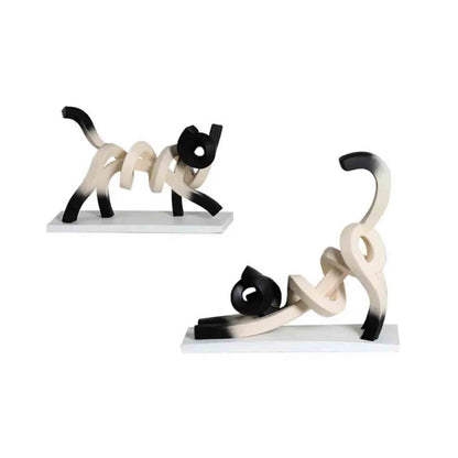 Abstract Minimalist Vridna Siamesisk Katt Skulptur för Heminredning