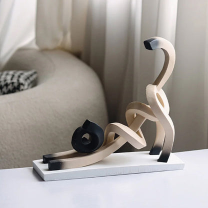 Abstract Minimalist Vridna Siamesisk Katt Skulptur för Heminredning
