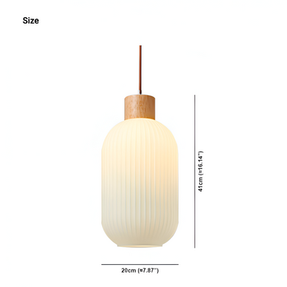 AkariLuxe Taklampa – Elegant hängande lampa av vit, ribbad glas i japansk stil
