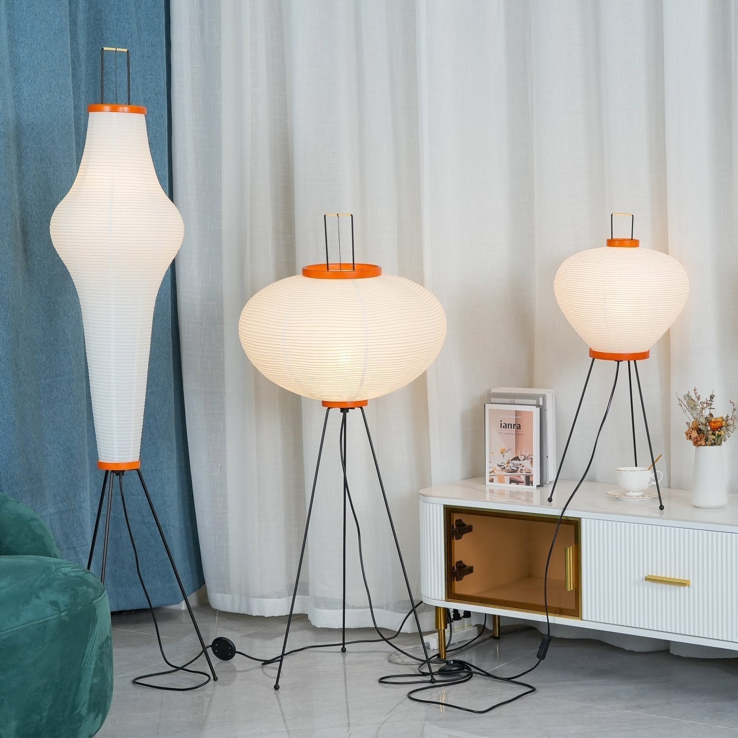 Lunora Haze | Skulptural golvlampa i rispapper i Japandi-stil