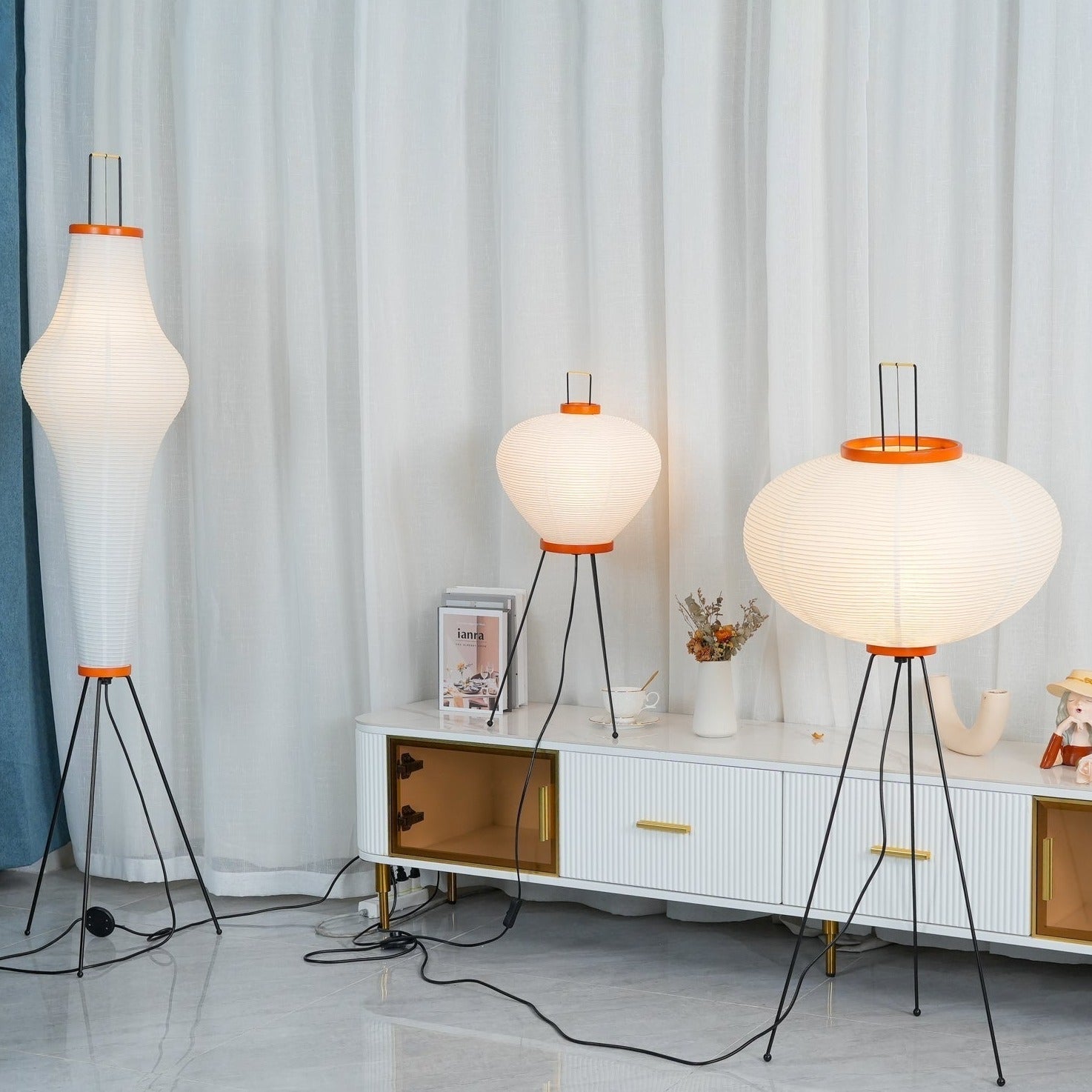 Lunora Haze | Skulptural golvlampa i rispapper i Japandi-stil