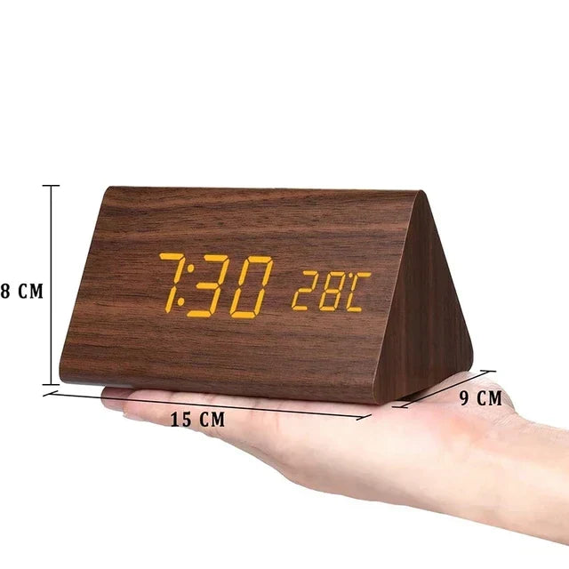 Väckarklocka Digital Trä LED Skärm