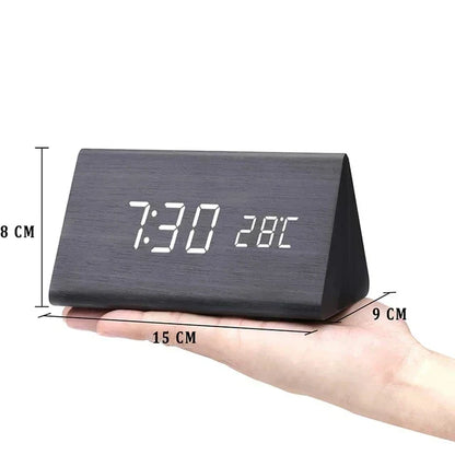 Väckarklocka Digital Trä LED Skärm