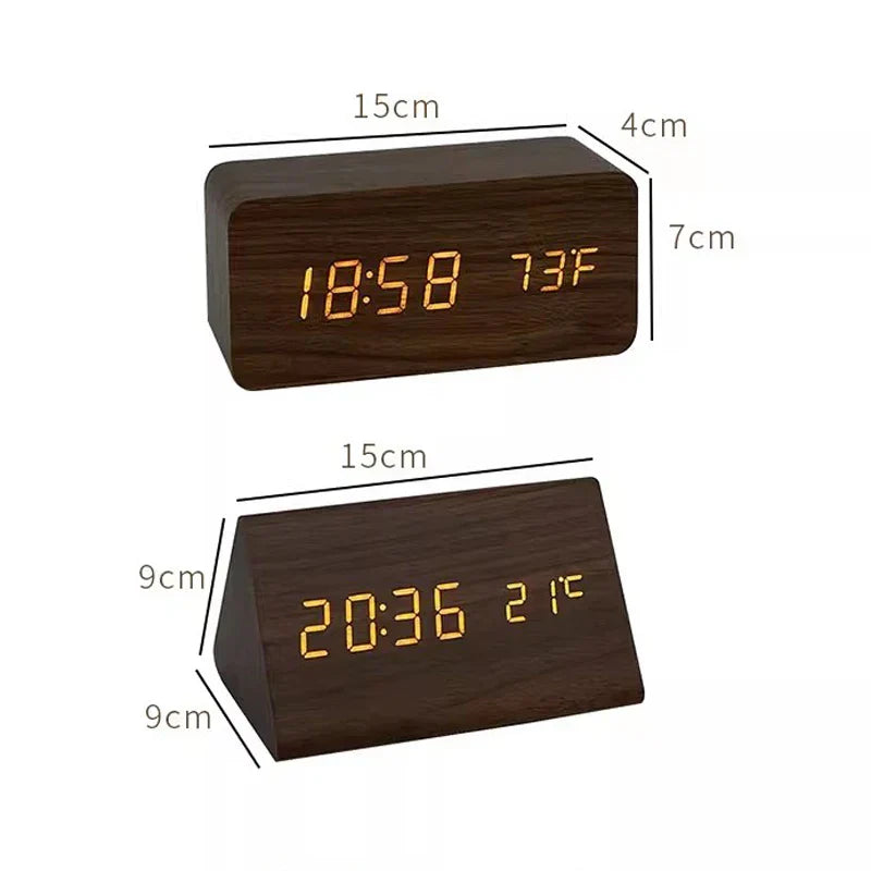 Väckarklocka Digital Trä LED Skärm