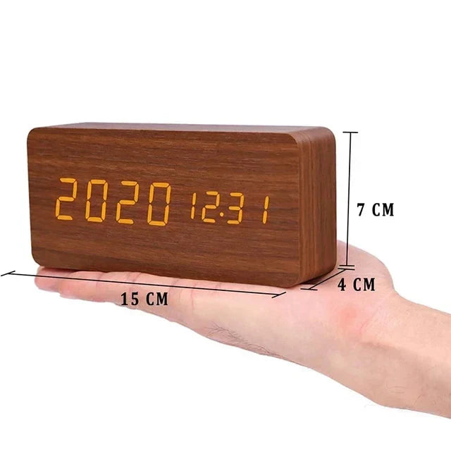 Väckarklocka Digital Trä LED Skärm