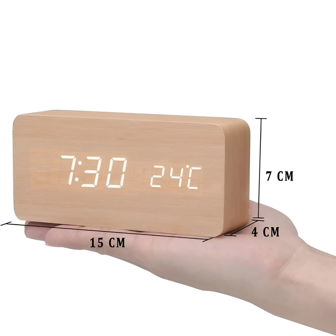 Trä-LED-klocka – Elegant väggklocka med väckfunktion | Tidös design för vardagsrum