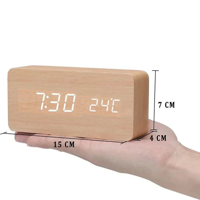 Väckarklocka Digital Trä LED Skärm