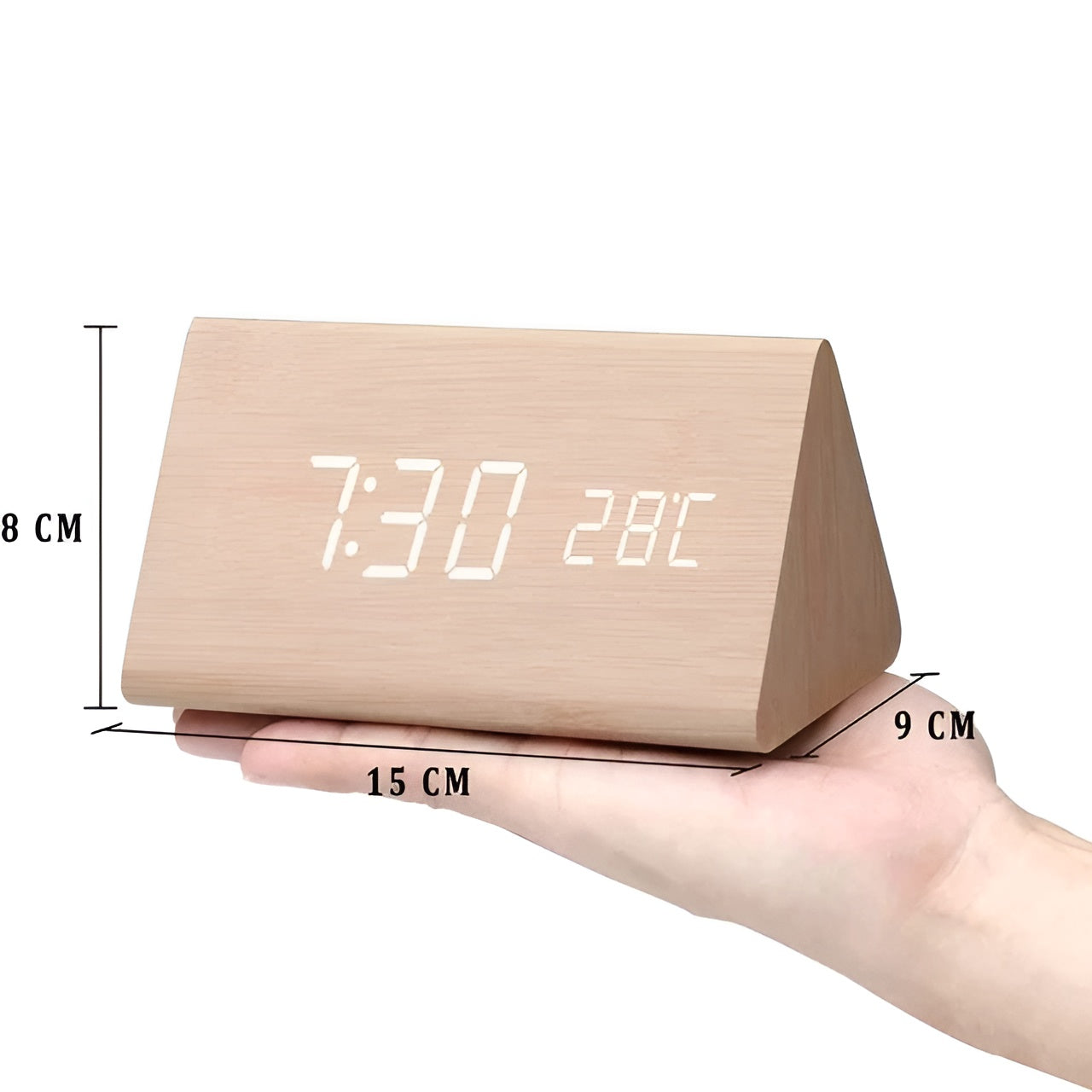 Trä-LED-klocka – Elegant väggklocka med väckfunktion | Tidös design för vardagsrum