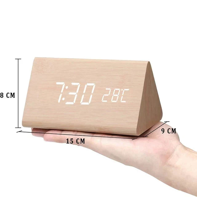 Väckarklocka Digital Trä LED Skärm