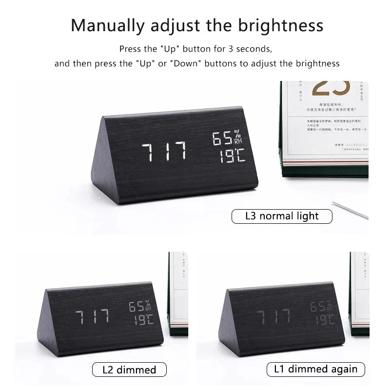 Väckarklocka Digital Trä LED Skärm