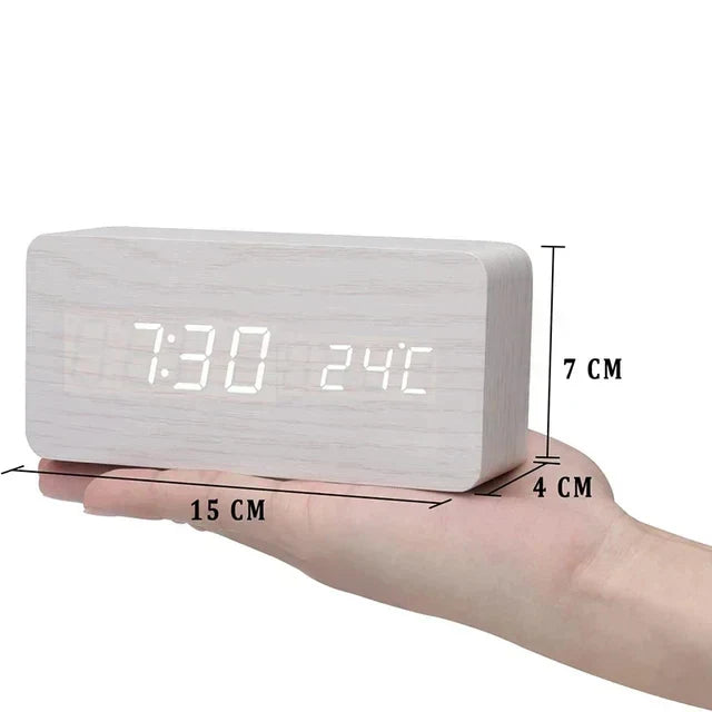 Väckarklocka Digital Trä LED Skärm
