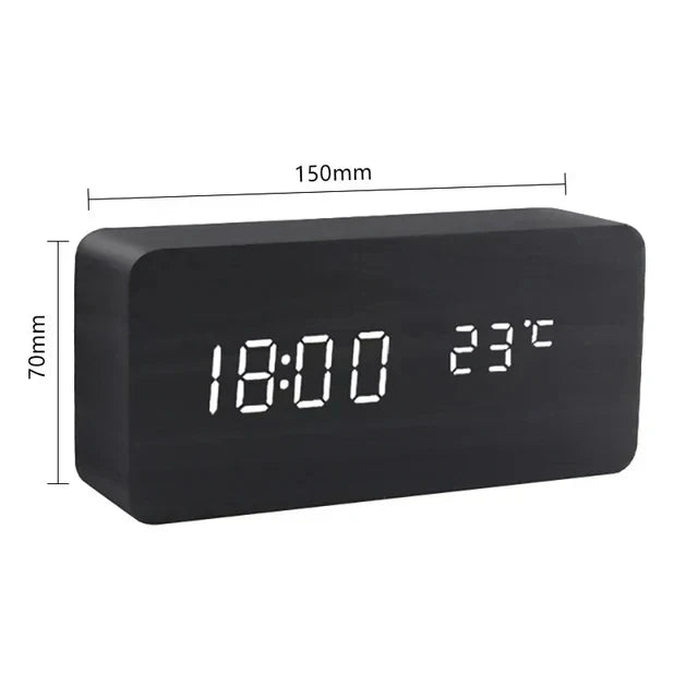 Väckarklocka Digital Trä LED Skärm