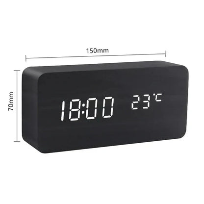 Väckarklocka Digital Trä LED Skärm