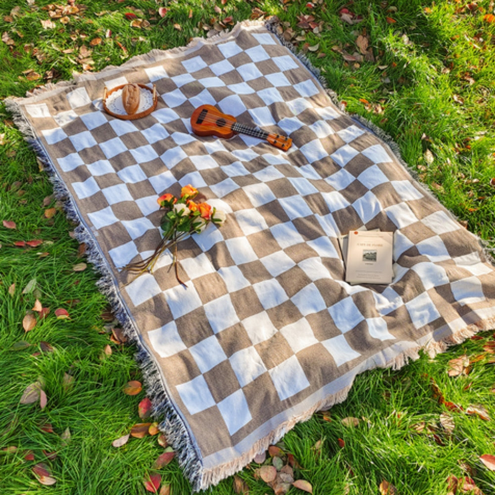 Klassisk Rutig Picknickfilt med Fransar