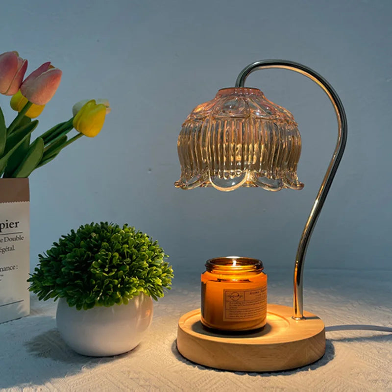 RetroGlow - Vintage Amerikansk Bordslampa med Glaslucka och Träbas