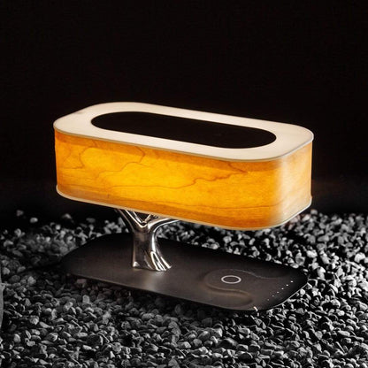 LumeFusion - Modern Bordslampa med Trådlös Laddning och Bluetooth-Högtalare
