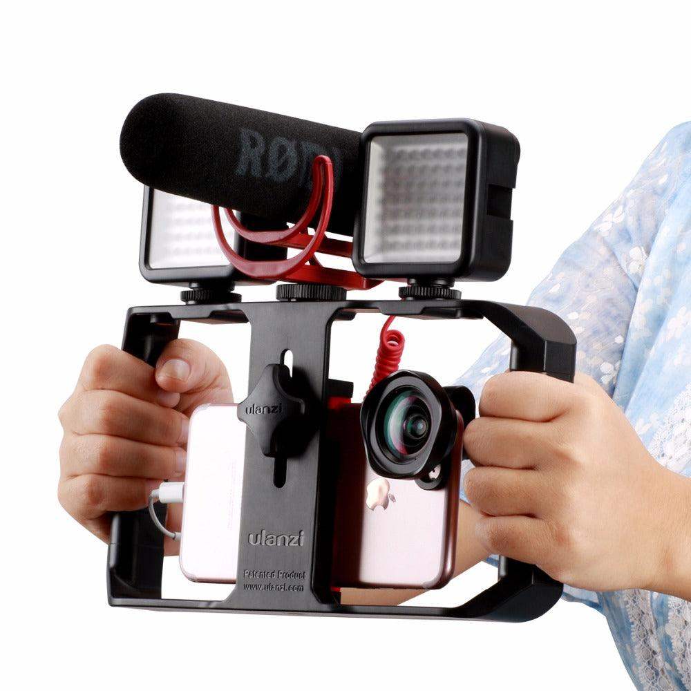 Smartphone Video Rig Stabilizer med Ljus – Smidig Filminspelning &amp; Belysning för Mobil Filmning