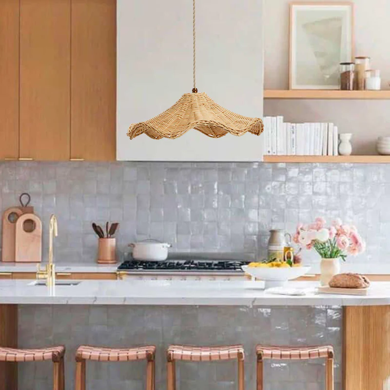 Boho Wicker Rattan Lampa i Lantstil