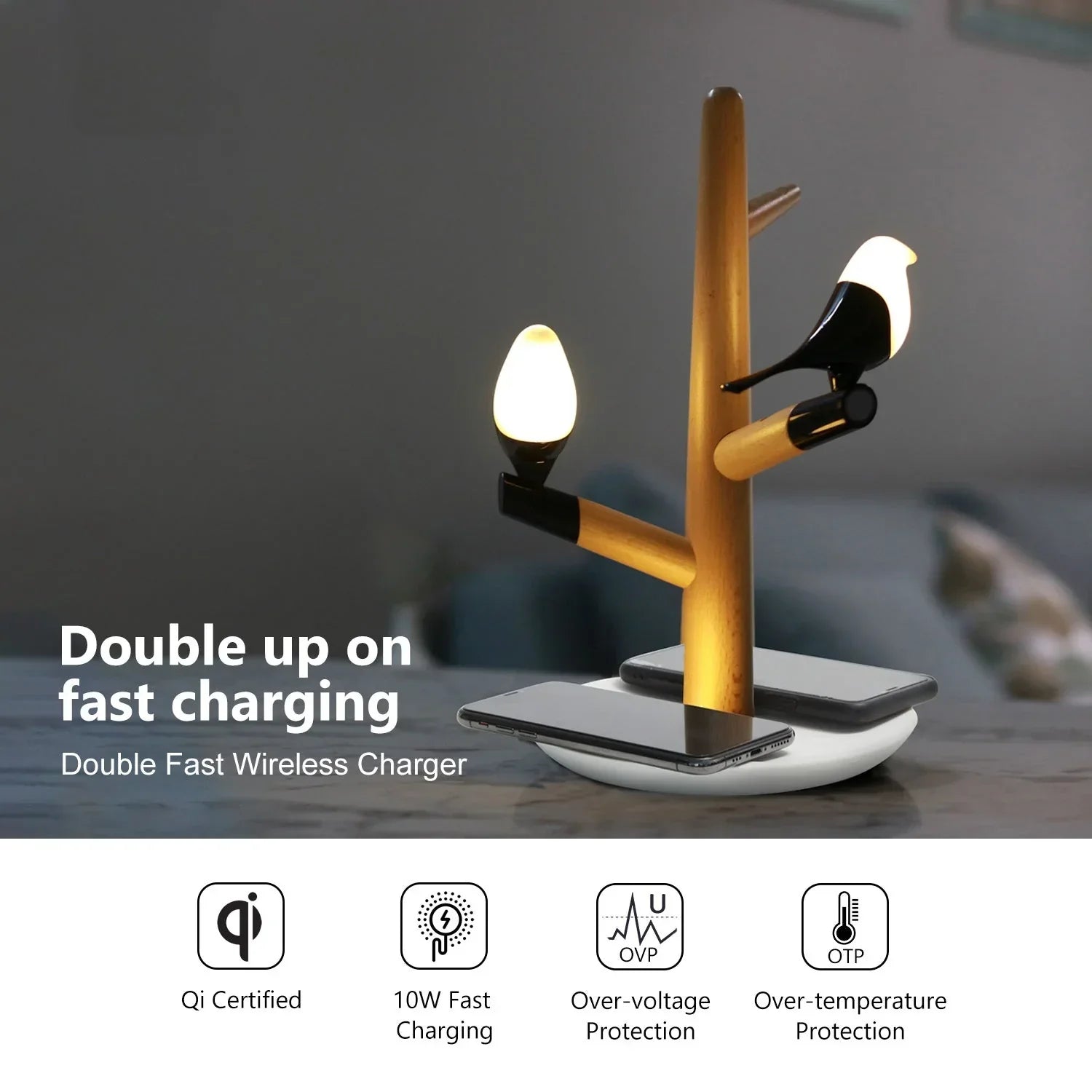 Bliss Lampa med Dubbel Trådlös Telefonladdare