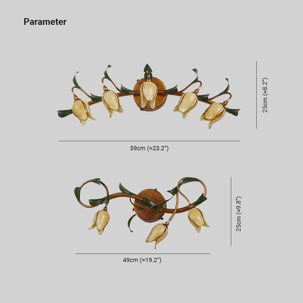 Vintage Bloem LED Vägglampa Koppar Badrum Sovrum Metall Glas 3/5 Lampor
