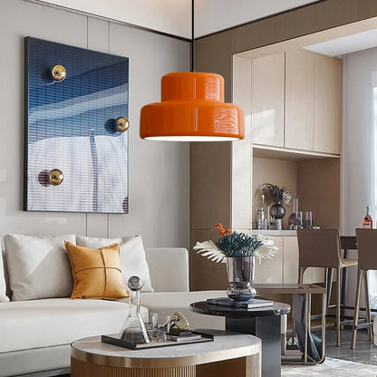 Pendellampa med orange metal screen