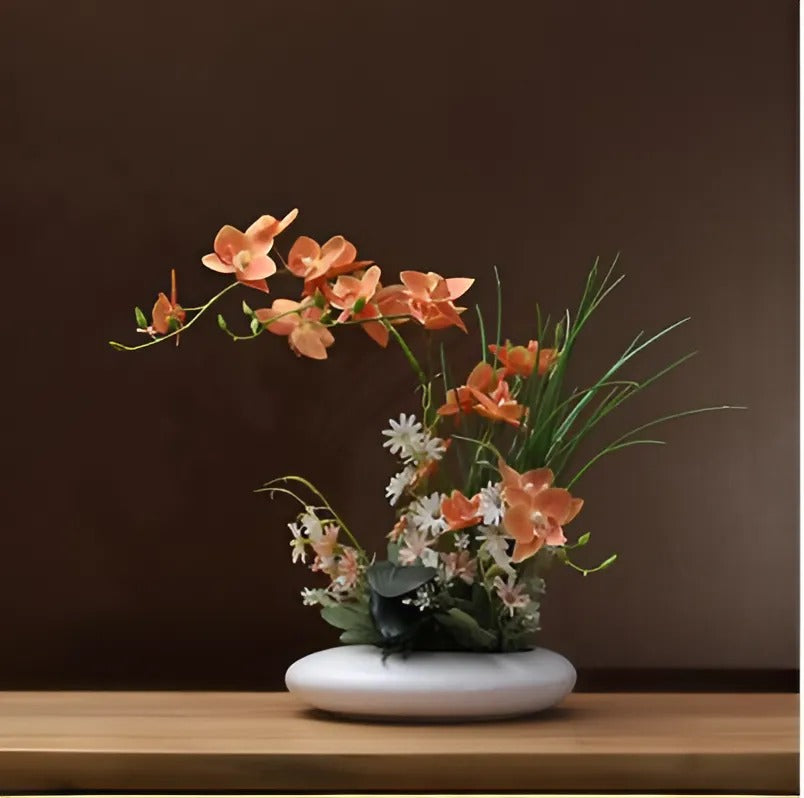 keramisk Duvvase med konstgjorda orkidéer | Modern dekorativ mittpunkt | 12&quot; Symbolisk design | Ingen underhåll