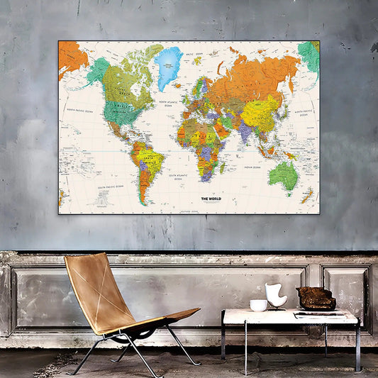 Stort Världskarta Canvas Poster – 225x150cm Väggkonst Dekor