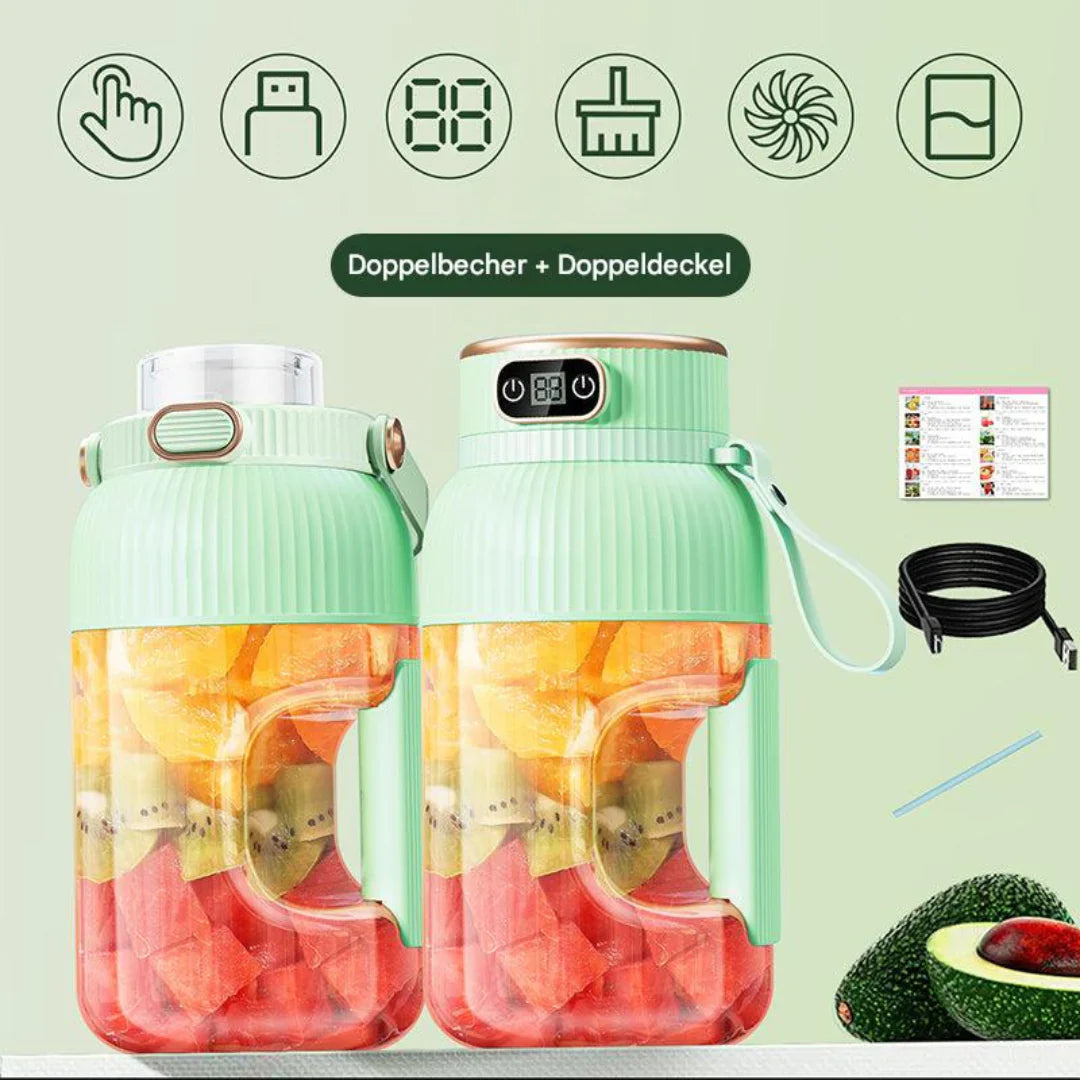 Bärbar multifunktionsblender med dubbellock och USB-laddningsfunktion – för smoothies och förvaringsbehållare
