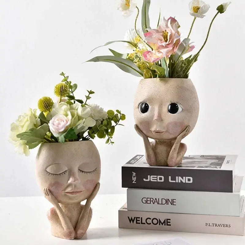 Carvallo – Elegant Resin Plant Pot with Artistic Facial Details