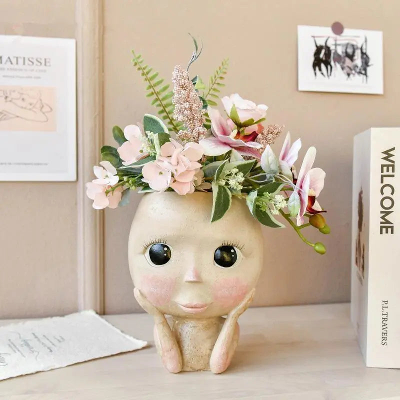 Carvallo – Elegant Resin Plant Pot with Artistic Facial Details