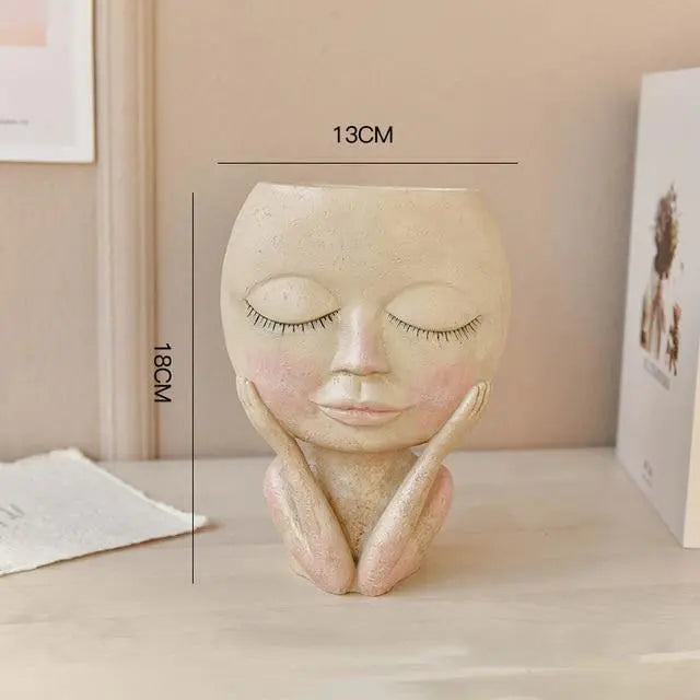 Carvallo – Elegant Resin Plant Pot with Artistic Facial Details