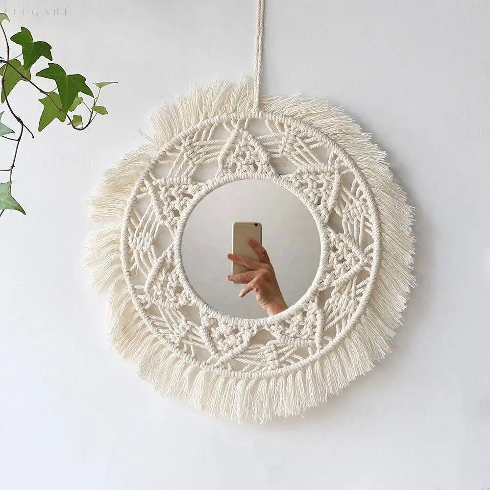 BohoDecor Spegel - Ästetisk Rund Boho Väggspegel