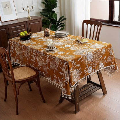 Pä Peacock Flower Boho Blommig Duk med Fringed