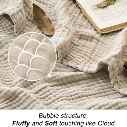 BreezeCotton Filt - Andningsbar, hypoallergen bomull-muslin-filt - Varm filt