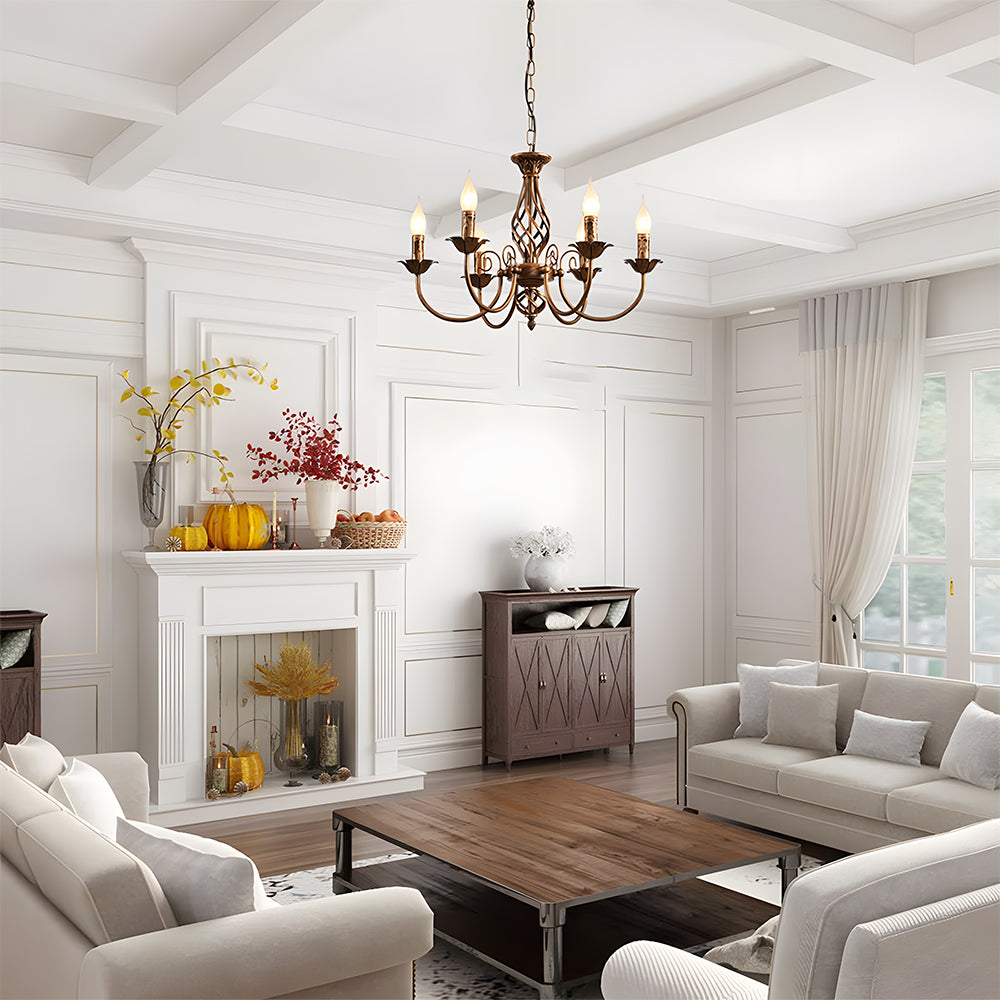 Vintage Bronze Chandlier | 4/6/8 Ljus Matsal Takarmatur i Järn | Brick by Brick