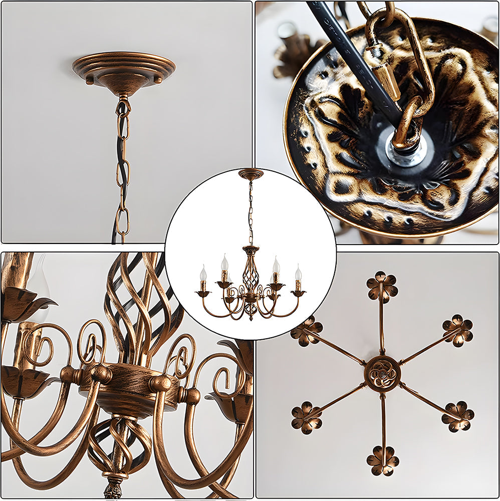 Vintage Bronze Chandlier | 4/6/8 Ljus Matsal Takarmatur i Järn | Brick by Brick
